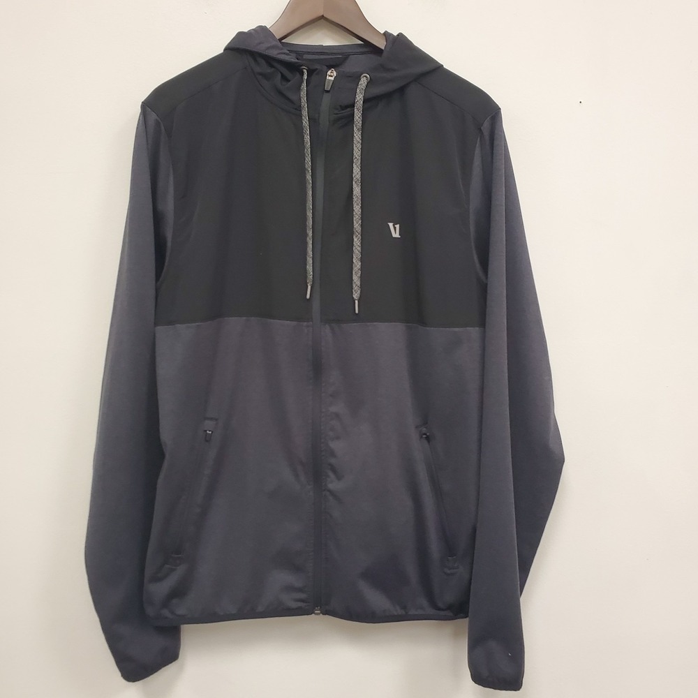 Vuori Mens Sunday Element Hoodie Full Zip Jacket Size L Black Gray Athletic Gym